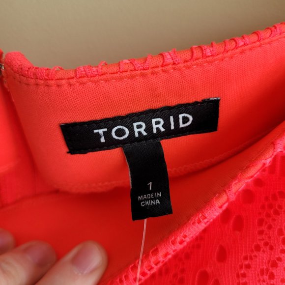 Torrid Womens Skirt Size 1x Neon Coral Orange Lace Overlay Pencil Midi Lined Zip - Picture 2 of 10